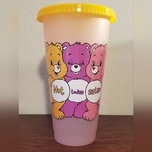 Pink Care Bears Not Today Satan Plastic 24oz Color Changing Tumbler Lid Straw